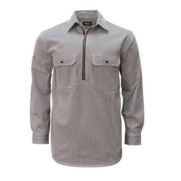Hickory Stripe Long Sleeve Zip Front Logger Shirt Thumbnail